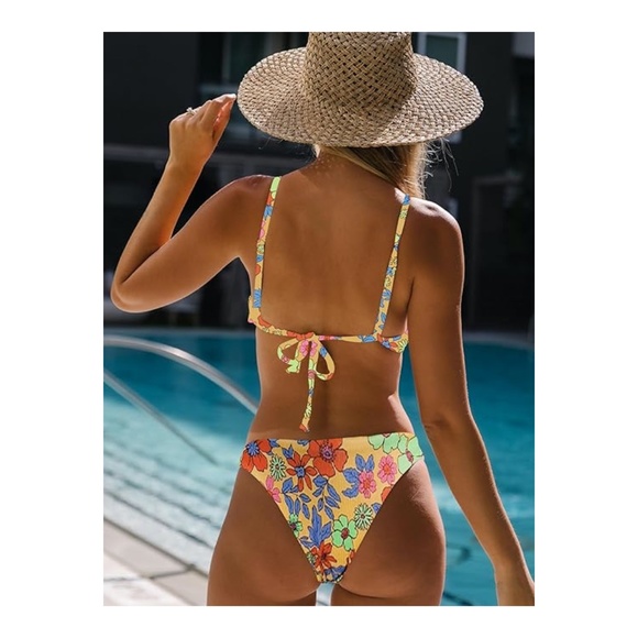 Floral Print Spaghetti Strap Bikini Bathing Suit 2 Piece Swimsuit, NWOT - Picture 2 of 14